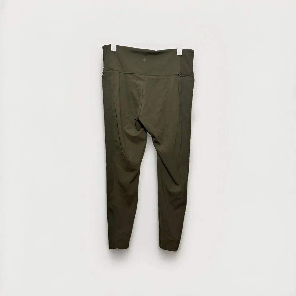Lululemon Wunder Under Rib 28 Leggings Women 14 Dark Olive High Rise Pockets